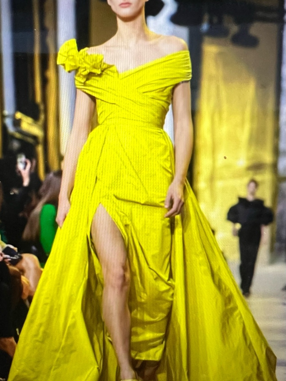 Elie Saab Vibrant Lime green One-Shoulder Evening Gown with Shoulder Detail